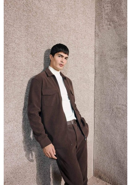 Regular Fit Polo Yaka Fitilli Kadife Gömlek Ceket