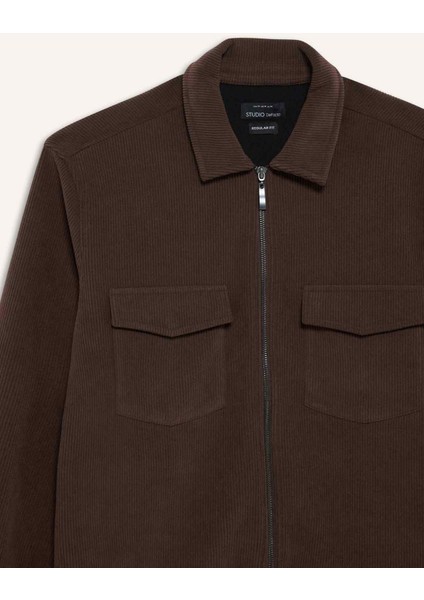 Regular Fit Polo Yaka Fitilli Kadife Gömlek Ceket