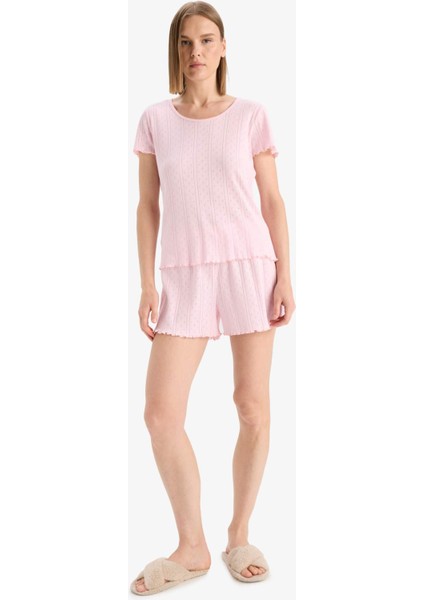 Regular Fit Pijama Takımı Kısa Kollu Üst Beli Lastikli Şort E4335AX25SP