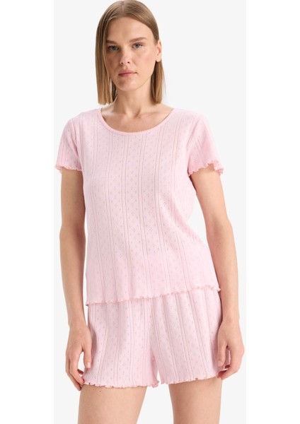 Regular Fit Pijama Takımı Kısa Kollu Üst Beli Lastikli Şort E4335AX25SP
