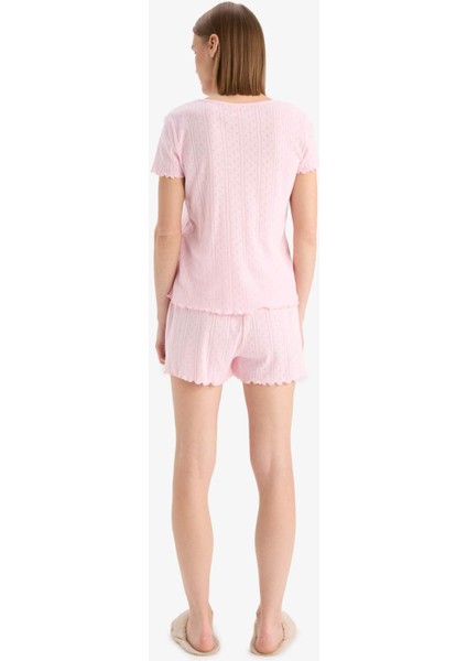 Regular Fit Pijama Takımı Kısa Kollu Üst Beli Lastikli Şort E4335AX25SP