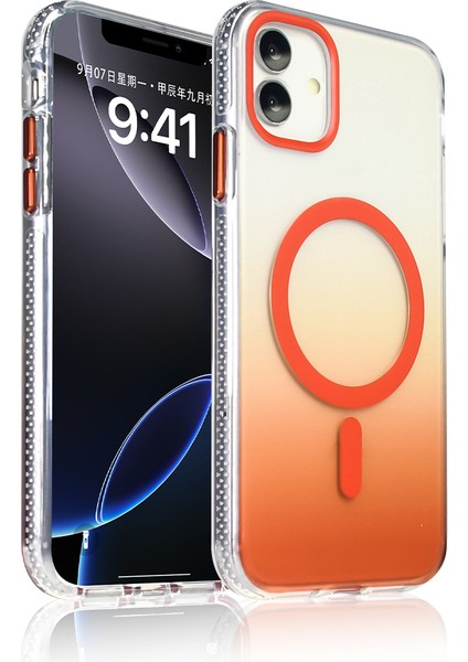iPhone 11 Kılıf M-Safe Şarj Özellikli Transparan Renk Geçişli Zore Toros Kapak - Turuncu