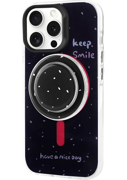 Apple iPhone 15 Pro Max Kılıf Magsafe Şarj Özellikli Tak-Çıkar Pop Soketli Mbvo Tiktok Kapak-Siyah