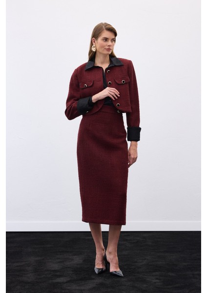 Kontrast Kısa Tüvit Ceket - Bordo fırsatları