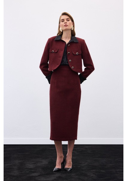Kontrast Kısa Tüvit Ceket - Bordo indirimleri
