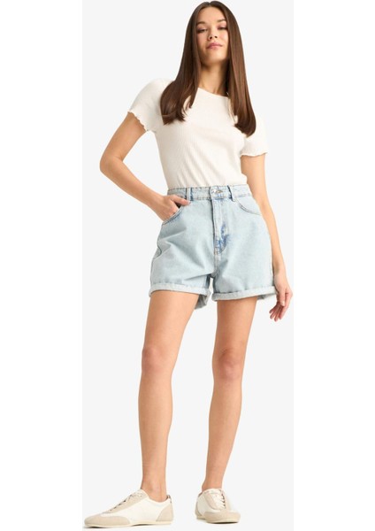 Fitted Bisiklet Yaka Basic Düz Kısa Kollu Beyaz Tişört