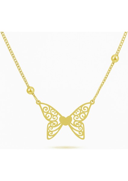 Kadın Çelik Kolye - Kelebek Tasarım - Altın Renk