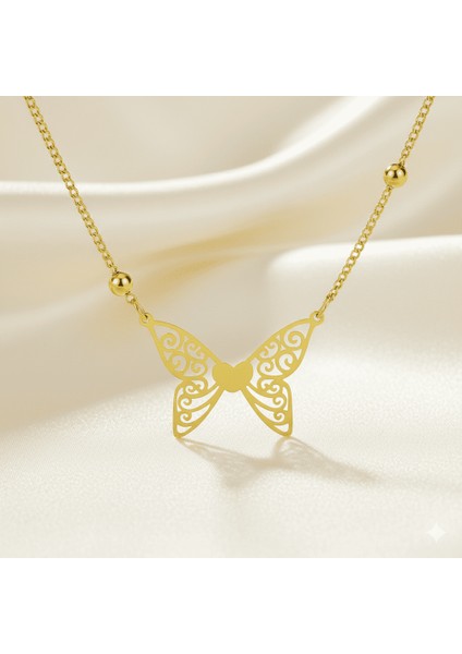 Kadın Çelik Kolye - Kelebek Tasarım - Altın Renk fırsatları