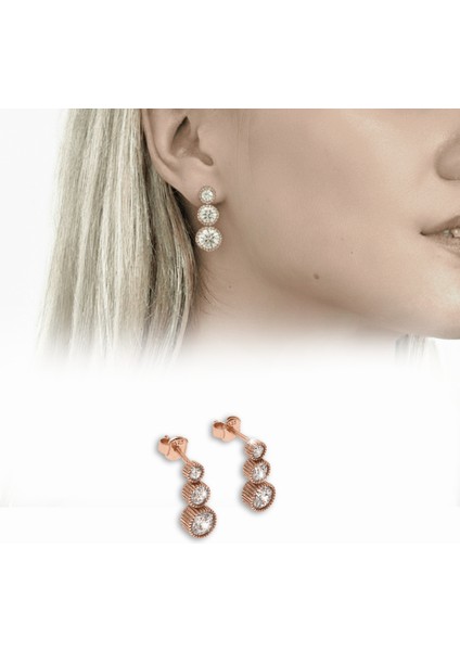 Elmas Görünümlü Damla Tasarım Rose Renk 925 Ayar Gümüş Bayan Küpe fiyatları