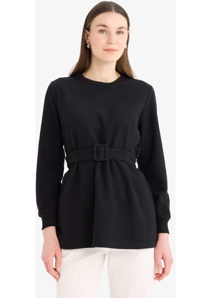 Regular Fit Bisiklet Yaka İçi Yumuşak Tüylü Selanik Kumaş Uzun Kollu Tunik