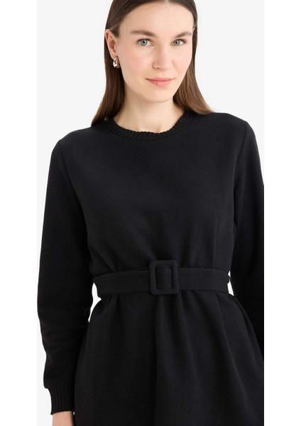 Regular Fit Bisiklet Yaka İçi Yumuşak Tüylü Selanik Kumaş Uzun Kollu Tunik