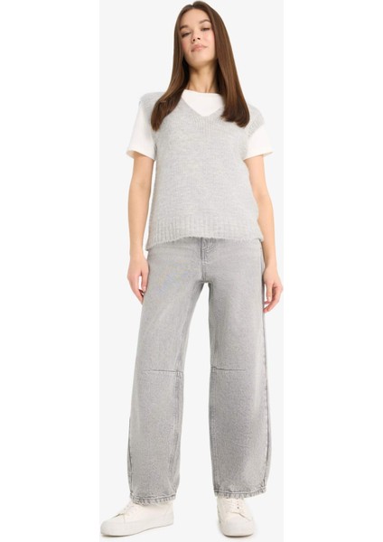 Regular Fit V Yaka Basic Düz Triko Süveter