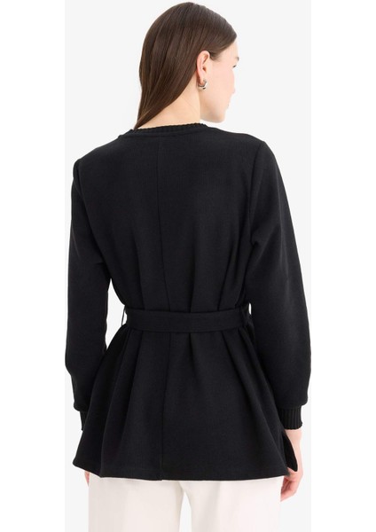 Regular Fit Bisiklet Yaka İçi Yumuşak Tüylü Selanik Kumaş Uzun Kollu Tunik