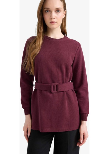 Regular Fit Bisiklet Yaka İçi Yumuşak Tüylü Selanik Kumaş Uzun Kollu Tunik