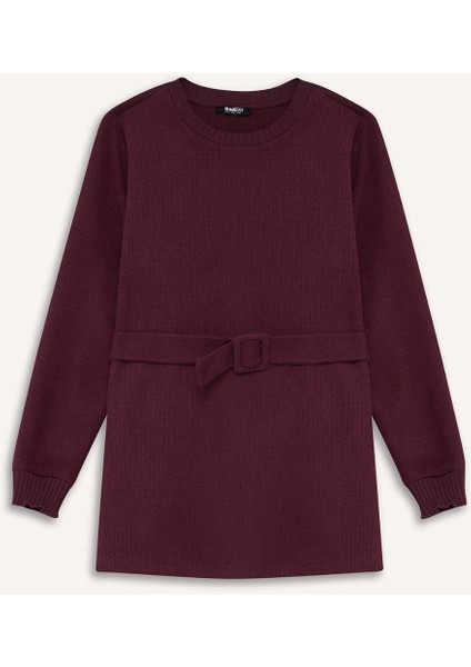 Regular Fit Bisiklet Yaka İçi Yumuşak Tüylü Selanik Kumaş Uzun Kollu Tunik