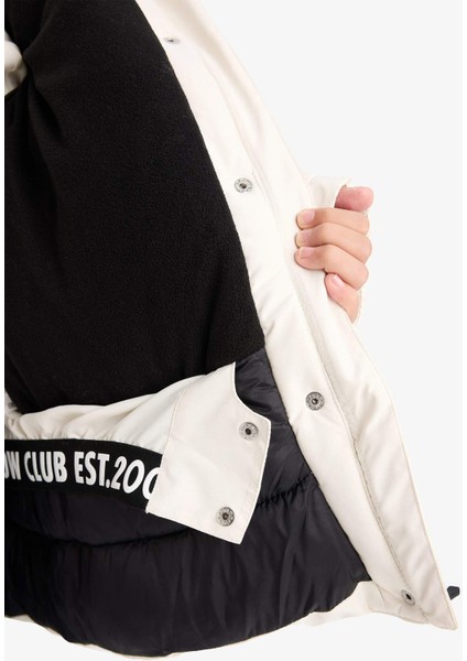 Kız Çocuk Çıkarılabilir Suni Kürk Yaka Kapüşonlu Polar Astarlı Fermuarlı Şişme Kayak Montu F4480A825WN