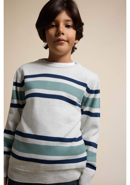 Erkek Çocuk Bisiklet Yaka Çizgili Triko Kazak F3743A825WN