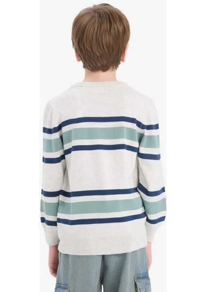 Erkek Çocuk Bisiklet Yaka Çizgili Triko Kazak F3743A825WN