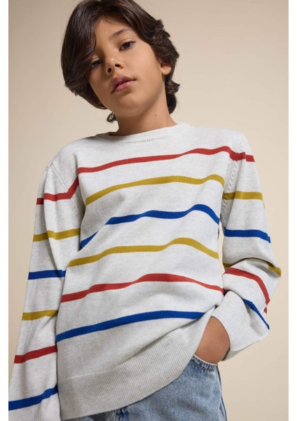 Erkek Çocuk Çizgili Bisiklet Yaka Triko Kazak