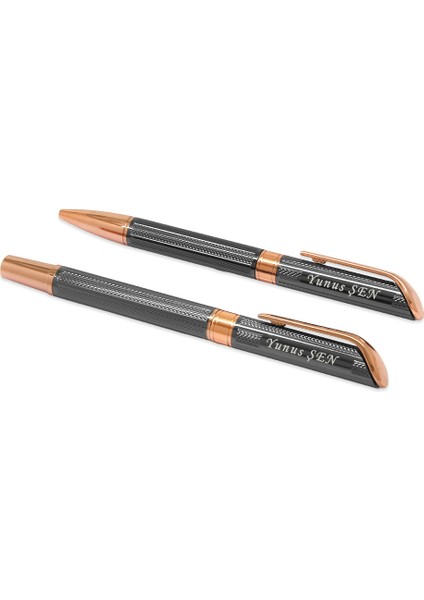 Isme Özel Yazılı Rose Gri Renk Roller Tükenmez Kalem Seti