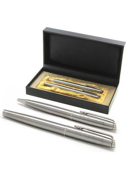 Mavi Mürekkep Isme Özel Krom Roller Tükenmez Kalem Seti