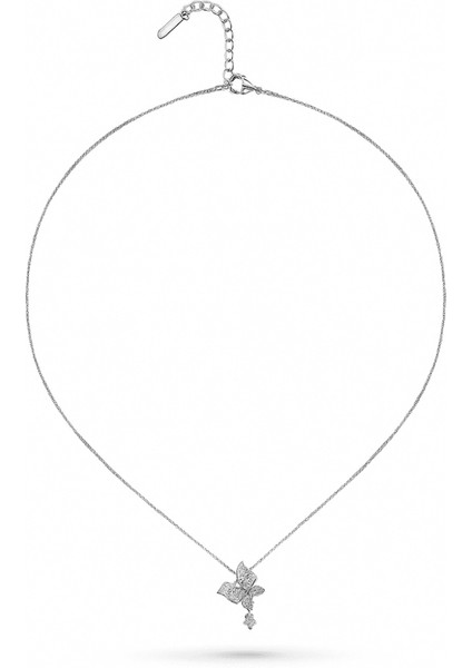 Kadın Çelik Kolye - Kelebek Tasarım - Beyaz Zirkon Taşlı - Tek Taş Süslemeli - Gümüş Renk indirimleri