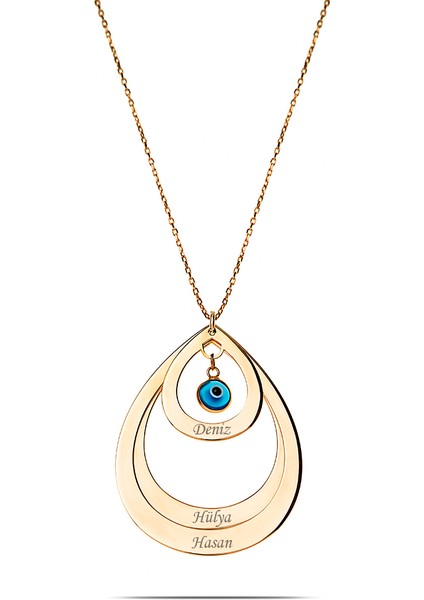 Isme Özel Yazılı Altın Renk 925 Ayar Gümüş Bayan Üç Damla Kolye