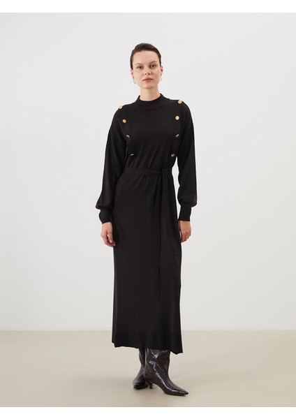 Lcw Yeni Sezon Dik Yaka Kuşaklı Triko Elbise