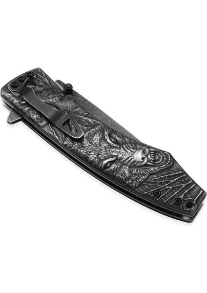 Sibirya Kurt Desenli Metal Saplı Isme Özel Yazılı 9CR18MOV Kalite Paslanmaz Çelik Avcı Kamp Bıçağı fırsatları