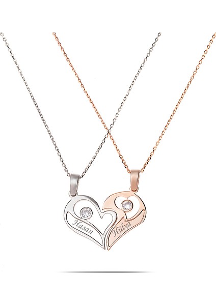 Zirkon Taşlı Isme Özel Yazılı 925 Ayar Gümüş Kalbimin Yarısı Kolye