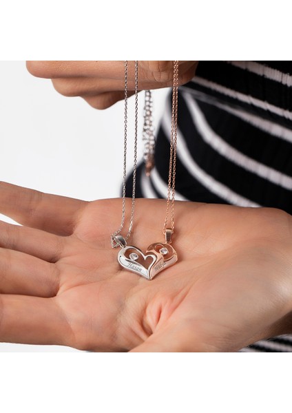 Zirkon Taşlı Isme Özel Yazılı 925 Ayar Gümüş Kalbimin Yarısı Kolye fırsatları