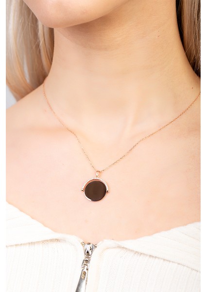 Zirkon Taşlı Yuvarlak Model Rose Renk Isme Özel Yazılı 925 Ayar Gümüş Kadın Kolye modelleri