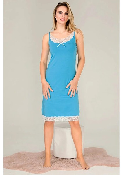 Lady Turkuaz Dantel Detaylı Gecelik