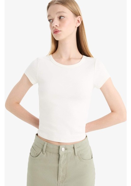 Coool Fitted Basic Düz Ribana Kısa Kollu Tişört F4609AXNS