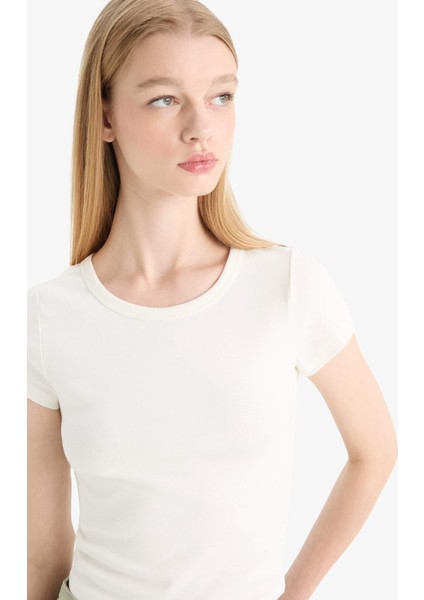 Coool Fitted Basic Düz Ribana Kısa Kollu Tişört F4609AXNS