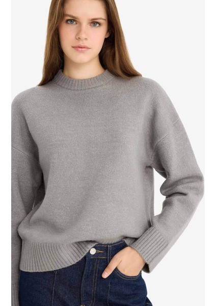 Oversize Geniş Kalıp Bisiklet Yaka Triko Kazak R6044AZ25WN