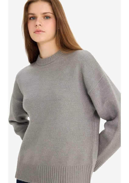 Oversize Geniş Kalıp Bisiklet Yaka Triko Kazak R6044AZ25WN