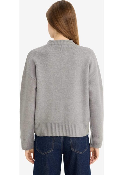 Oversize Geniş Kalıp Bisiklet Yaka Triko Kazak R6044AZ25WN