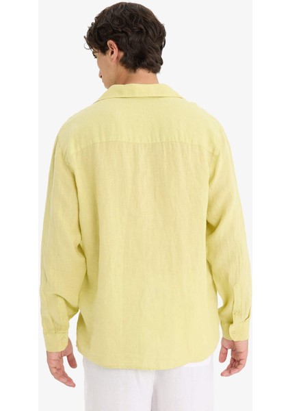 %100 Keten Relax Fit Uzun Kollu Gömlek F4598AX25HS