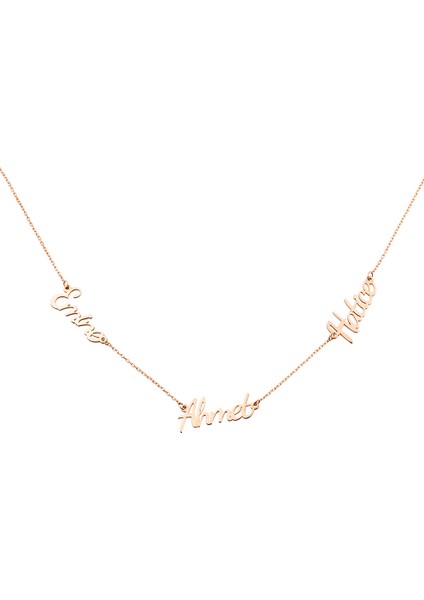 Kişiye Özel Üç Isim Yazılı Rose Renk 925 Ayar Gümüş Bayan Kolye