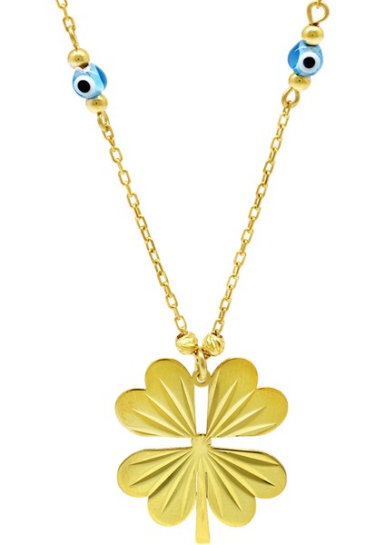 Nazar Boncuğu Detaylı Kır Çiçeği Tasarım Altın Renk 925 Ayar Gümüş Kolye