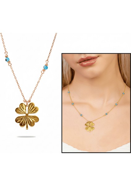 Nazar Boncuğu Detaylı Kır Çiçeği Tasarım Altın Renk 925 Ayar Gümüş Kolye fiyatları