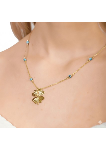 Nazar Boncuğu Detaylı Kır Çiçeği Tasarım Altın Renk 925 Ayar Gümüş Kolye fırsatları