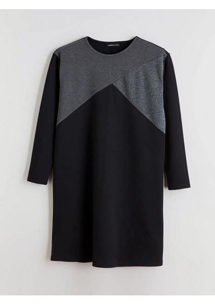Bisiklet Yaka Renk Bloklu Elbise (W5) indirimleri