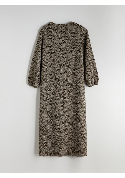 Lcw Yeni Sezon Haki Büyük Beden Bisiklet Yaka Desenli Elbise