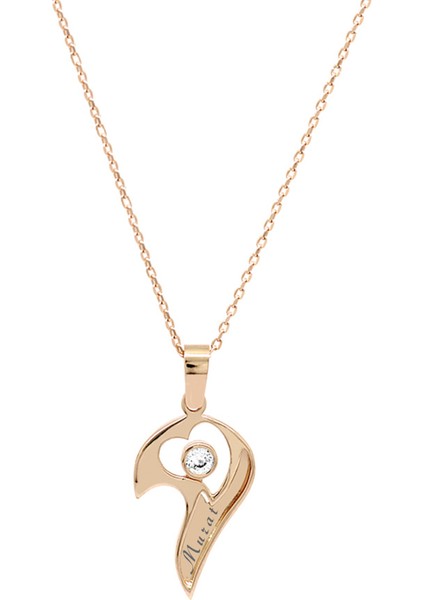 Zirkon Taşlı Altın Renk Isme Özel Yazılı 925 Ayar Gümüş Kalbimin Yarısı Kolye