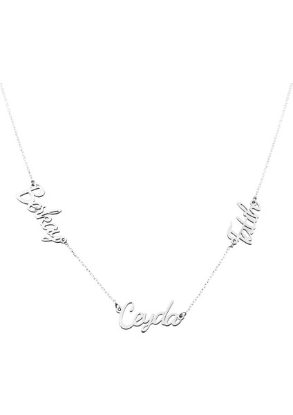 Kişiye Özel Üç Isim Yazılı 925 Ayar Gümüş Bayan Kolye