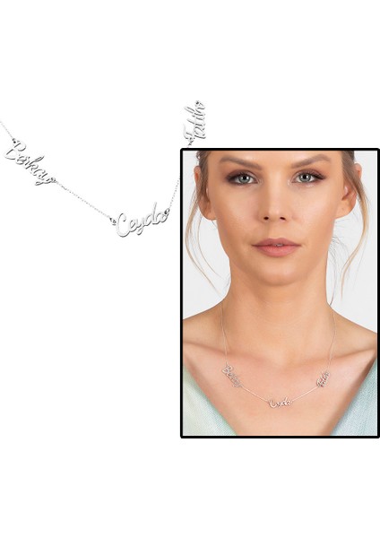 Kişiye Özel Üç Isim Yazılı 925 Ayar Gümüş Bayan Kolye fiyatları