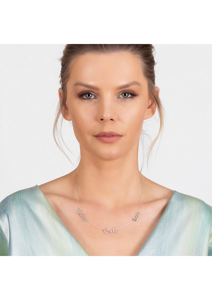 Kişiye Özel Üç Isim Yazılı 925 Ayar Gümüş Bayan Kolye modelleri