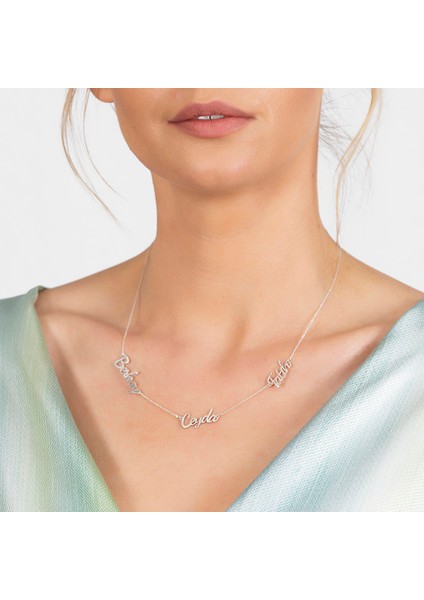 Kişiye Özel Üç Isim Yazılı 925 Ayar Gümüş Bayan Kolye fırsatları